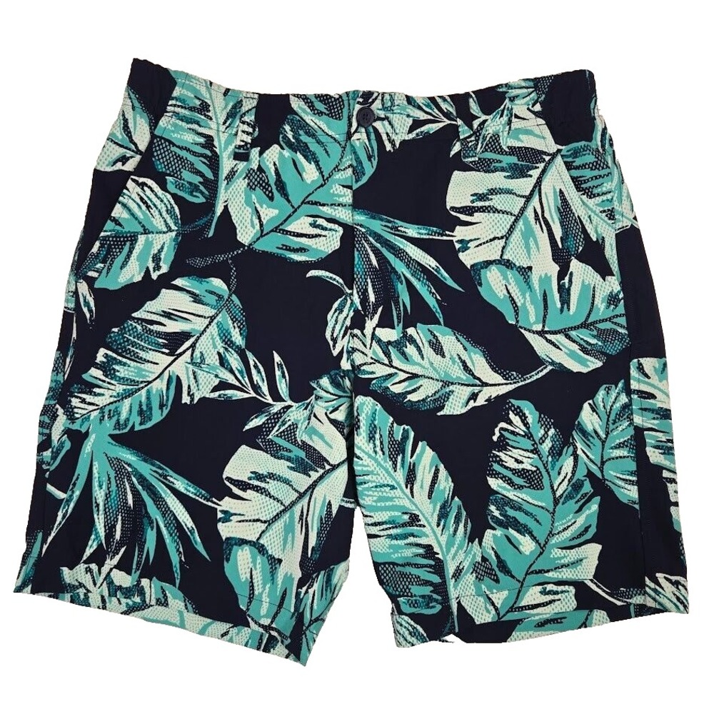 Under Armour Match Play Tropical Print Shorts Men's Size 34 Navy/Teal Leaf Golf